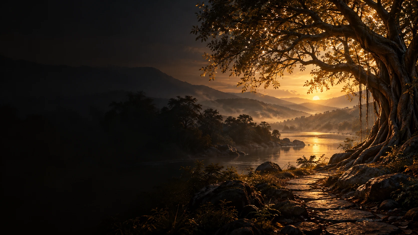 Illustrative golden tree and quiet path