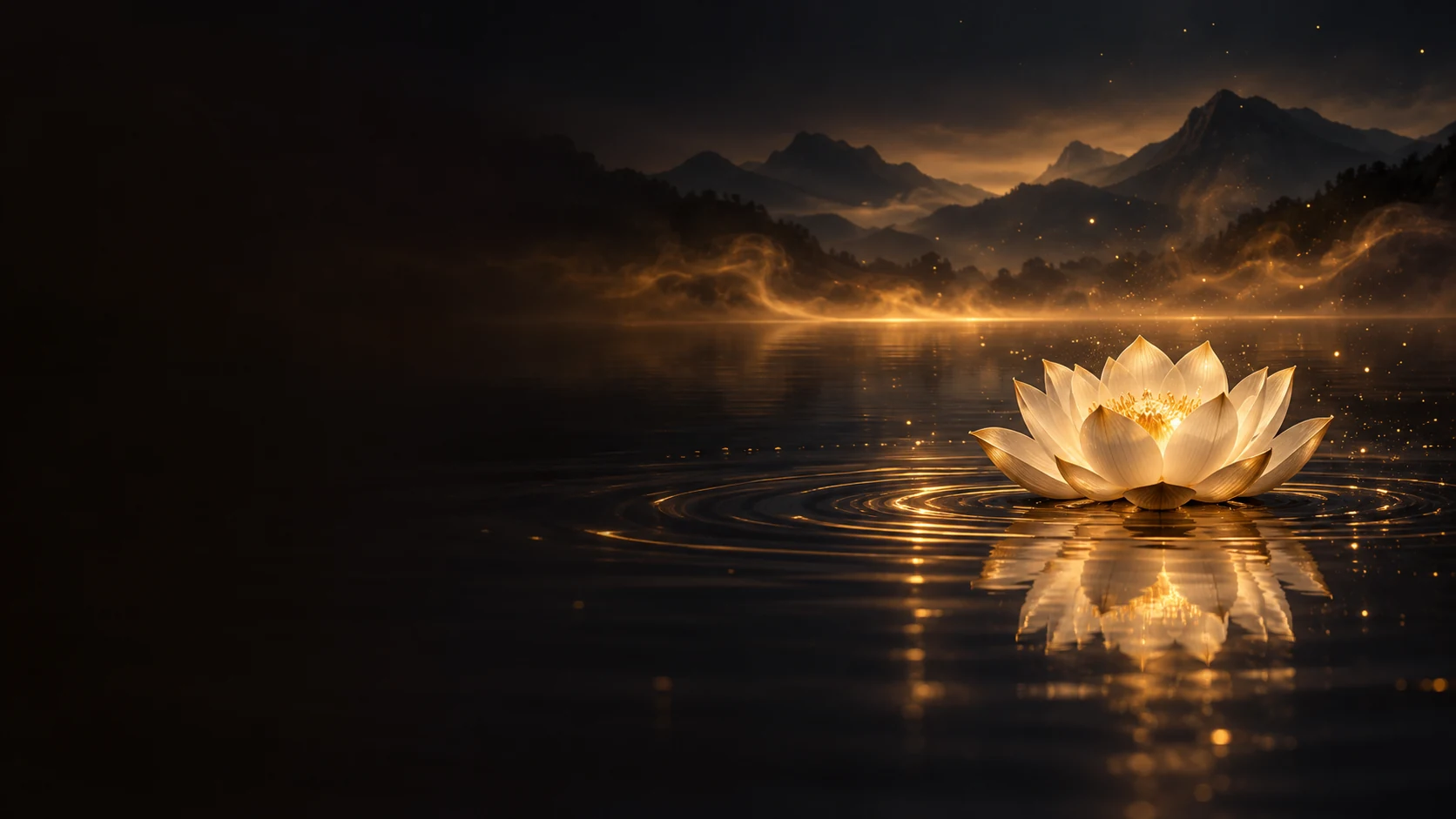 Illustrative lotus artwork on still water