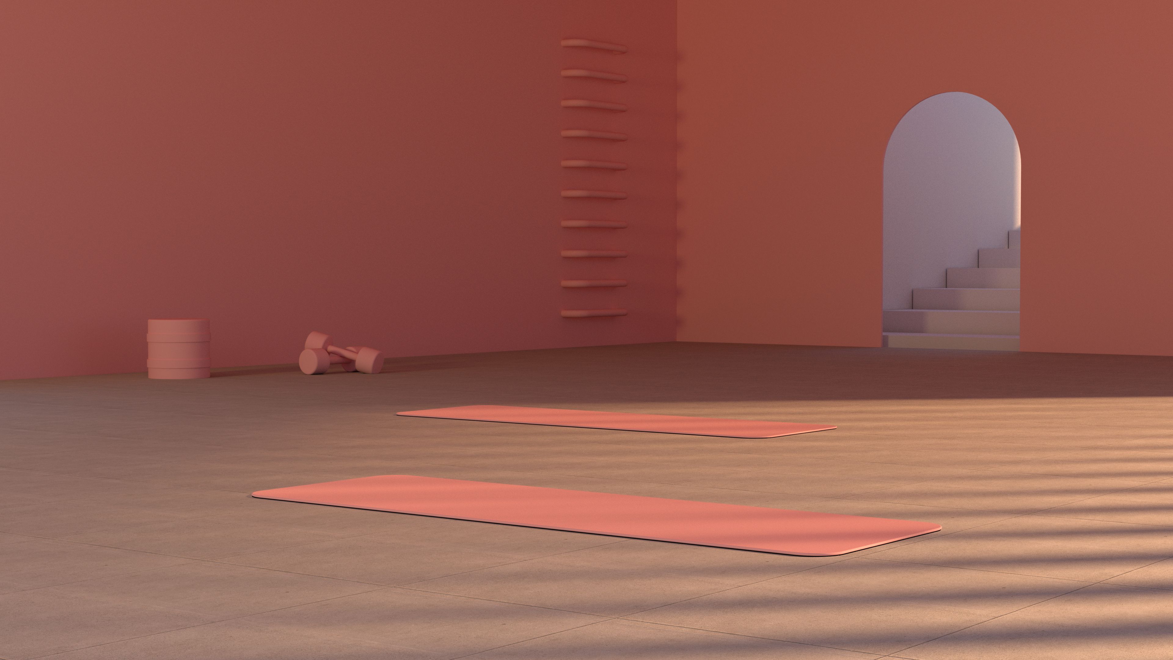 A serene yoga studio with mats and natural light